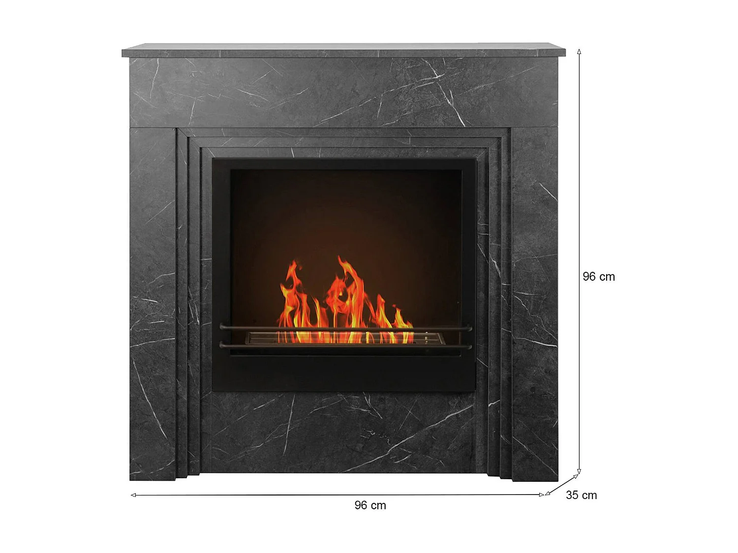 Cheminée bioéthanol Kinsasa, Capacité 1,8 L Fabriqué en Italie, 35x96x96h cm Noir