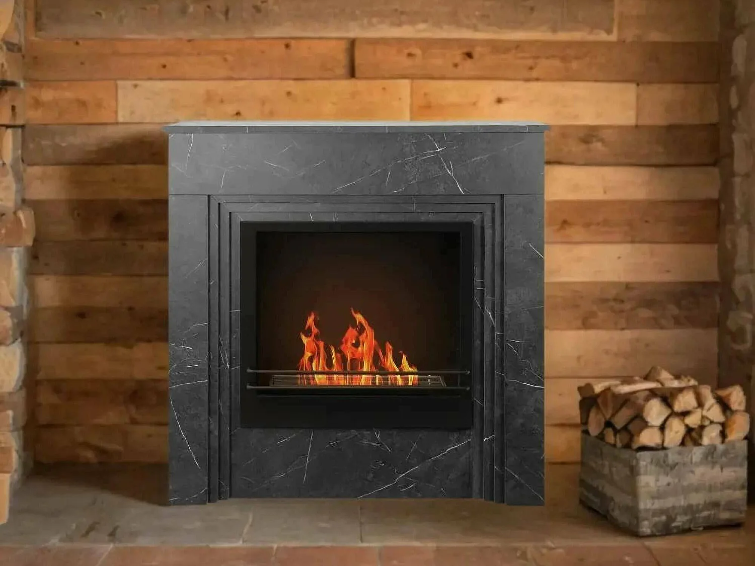 Bioethanol-Kamin Kinsasa, Kapazität 1,8 L Made in Italy, 35x96x96h cm Schwarz
