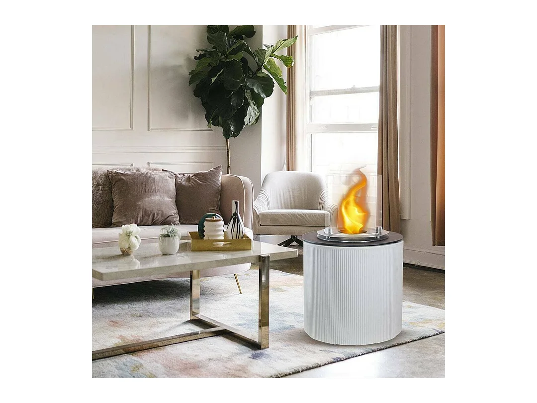 Cheminée à Éthanol Maynila, Capacité 1,5 L Made in Italy, 36x36x56h cm Blanc