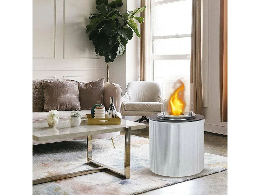 Cheminée à Éthanol Maynila, Capacité 1,5 L Made in Italy, 36x36x56h cm Blanc