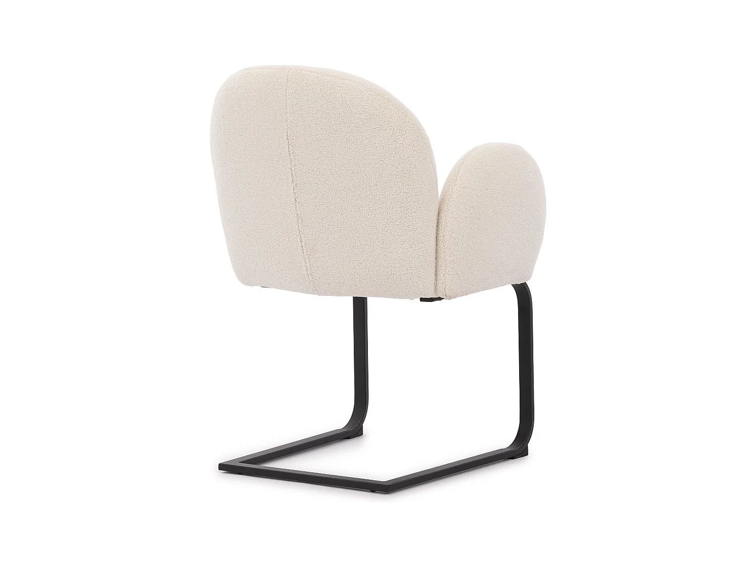 Chaise rembourrée de style Japandi au design arrondi, en bouclé blanc avec une structure en métal noir - Vela