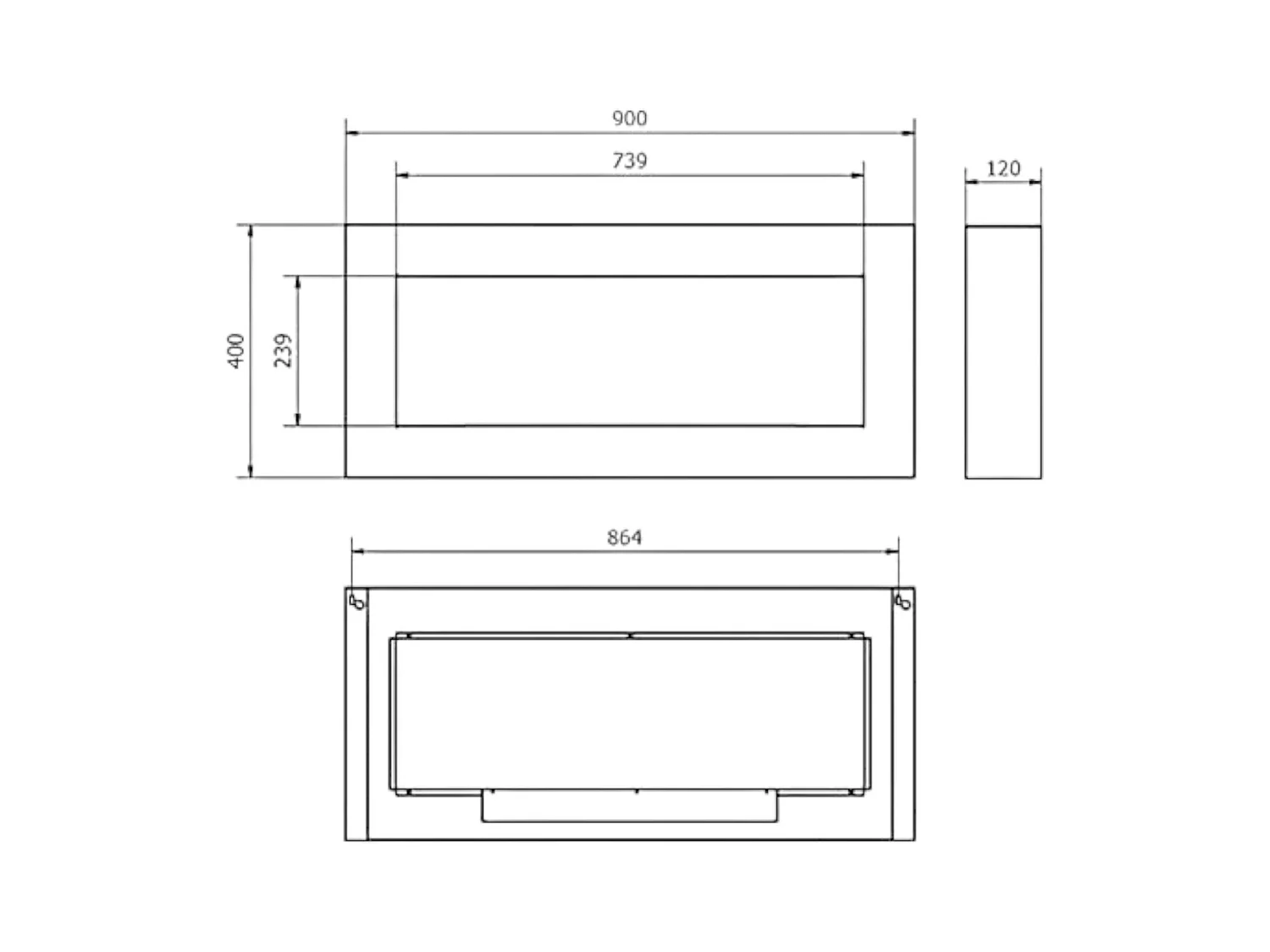 Foyer à bioéthanol Zagreb, Capacité 0,75 L Made in Italy, 90x12x40h cm Noir