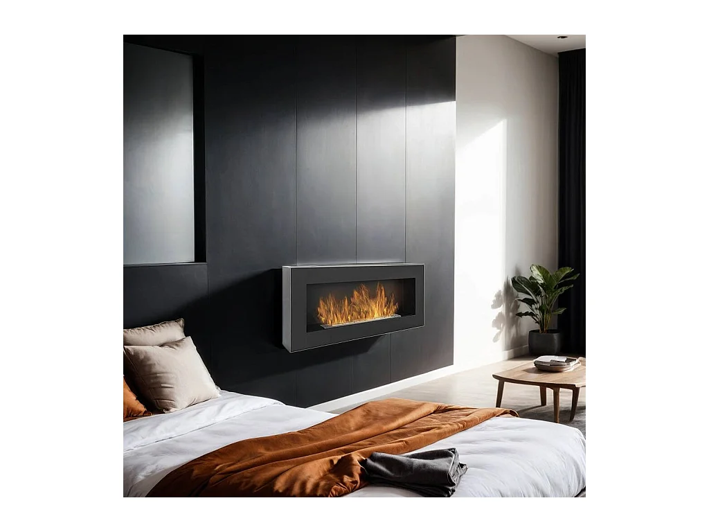 Foyer à bioéthanol Zagreb, Capacité 0,75 L Made in Italy, 90x12x40h cm Noir