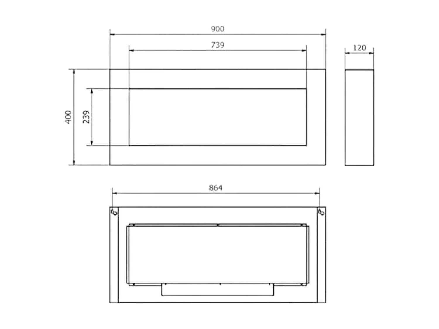Foyer à bioéthanol Zagreb, Capacité 0,75 L Made in Italy, 90x12x40h cm Noir