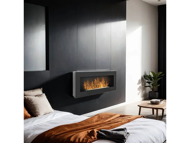 Chimenea de bioetanol Sangay, Chimenea ecológica, Hogar sin humo, Calefactor de etanol, Made in Italy, 12x90 h40 cm, Negro