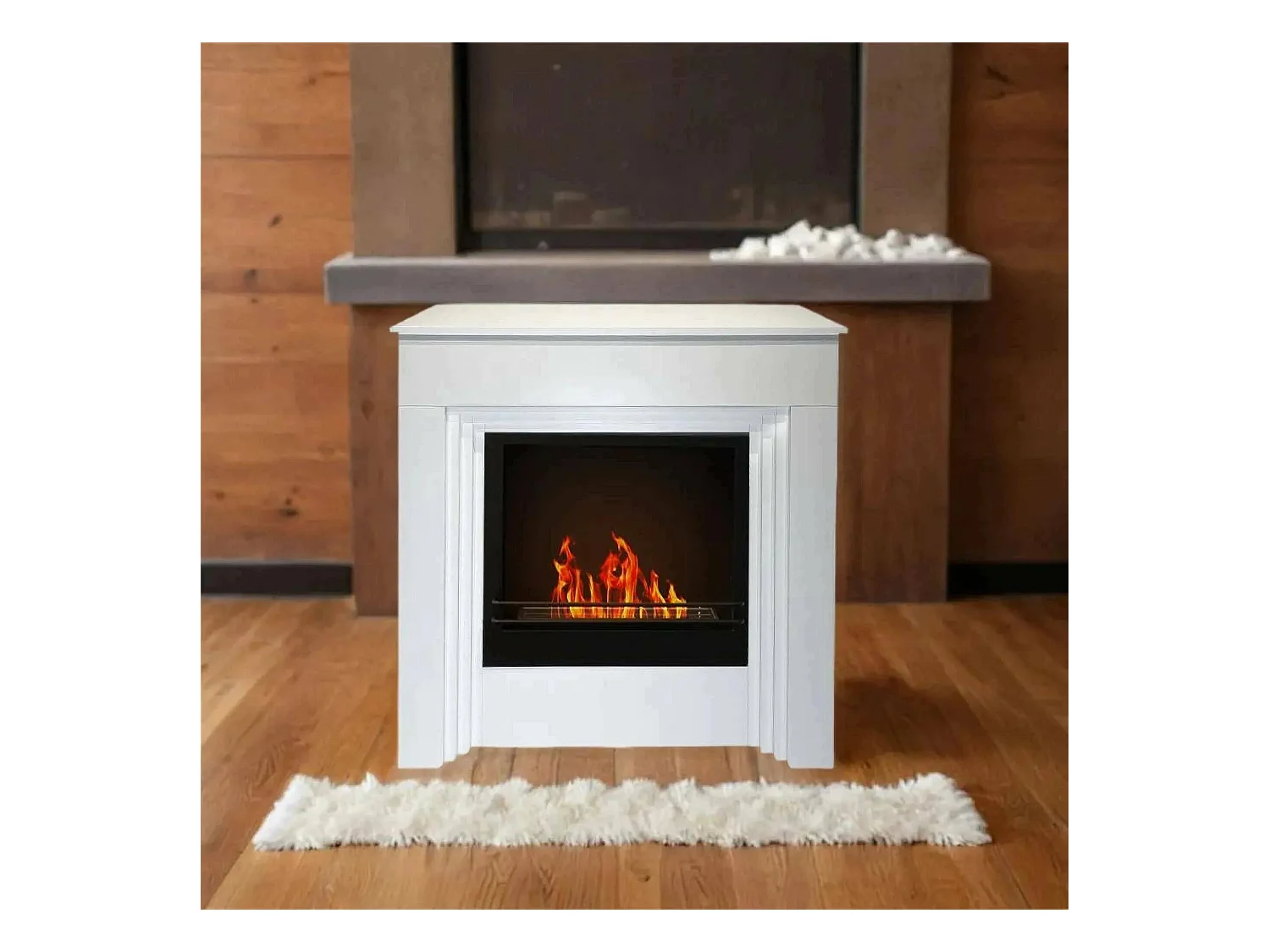 Cheminée bioéthanol Kinsasa, capacité 1,8 L Made in Italy, 35x96x96h cm Blanc