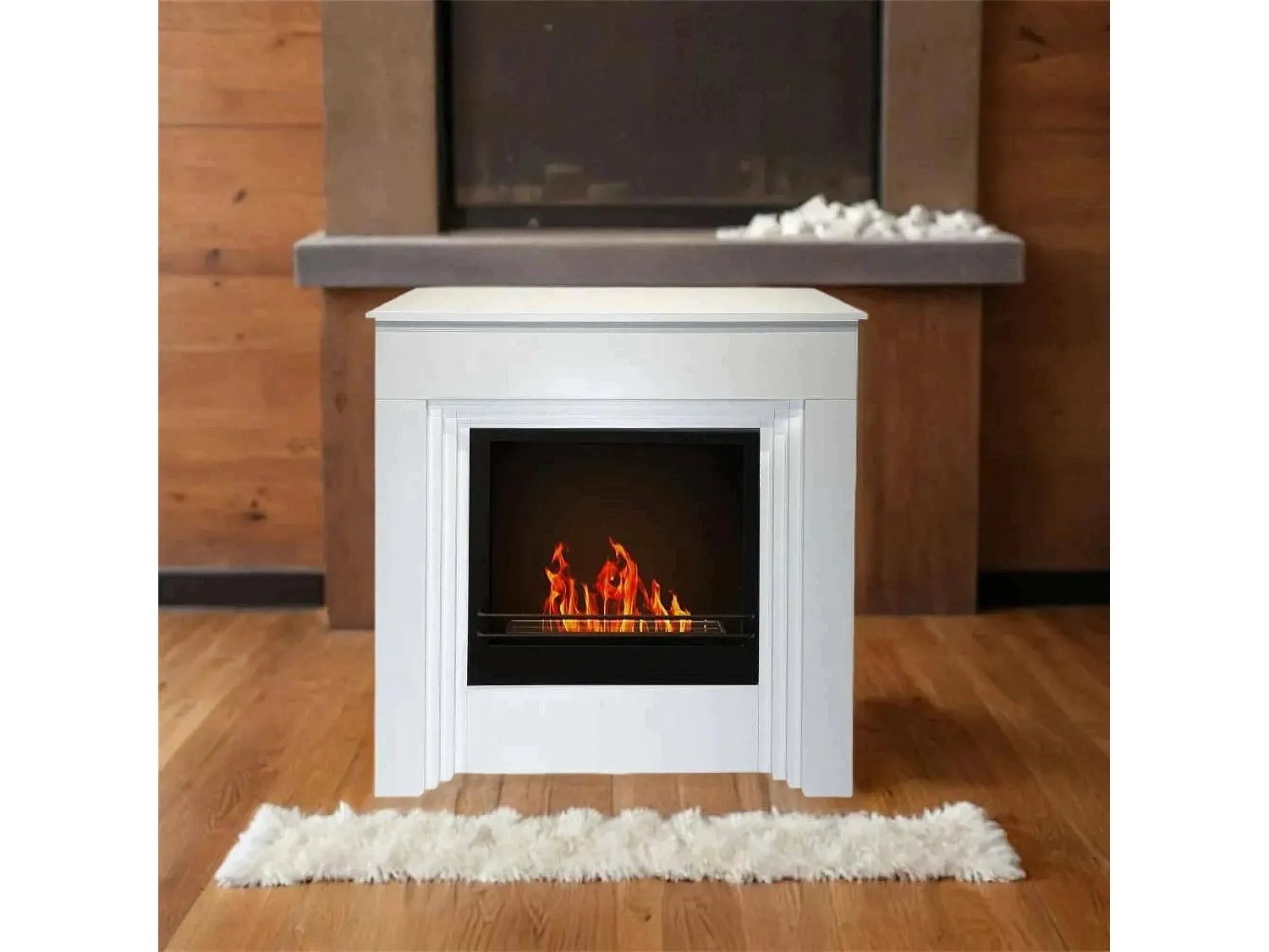 Cheminée bioéthanol Kinsasa, capacité 1,8 L Made in Italy, 35x96x96h cm Blanc