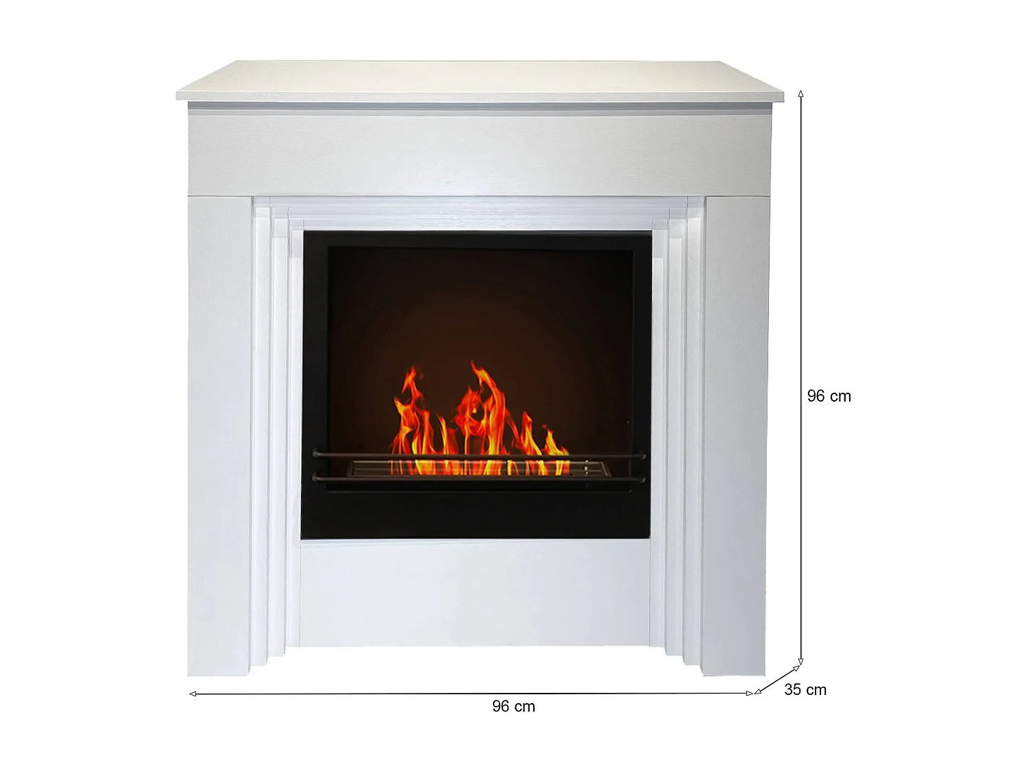 Cheminée bioéthanol Kinsasa, capacité 1,8 L Made in Italy, 35x96x96h cm Blanc