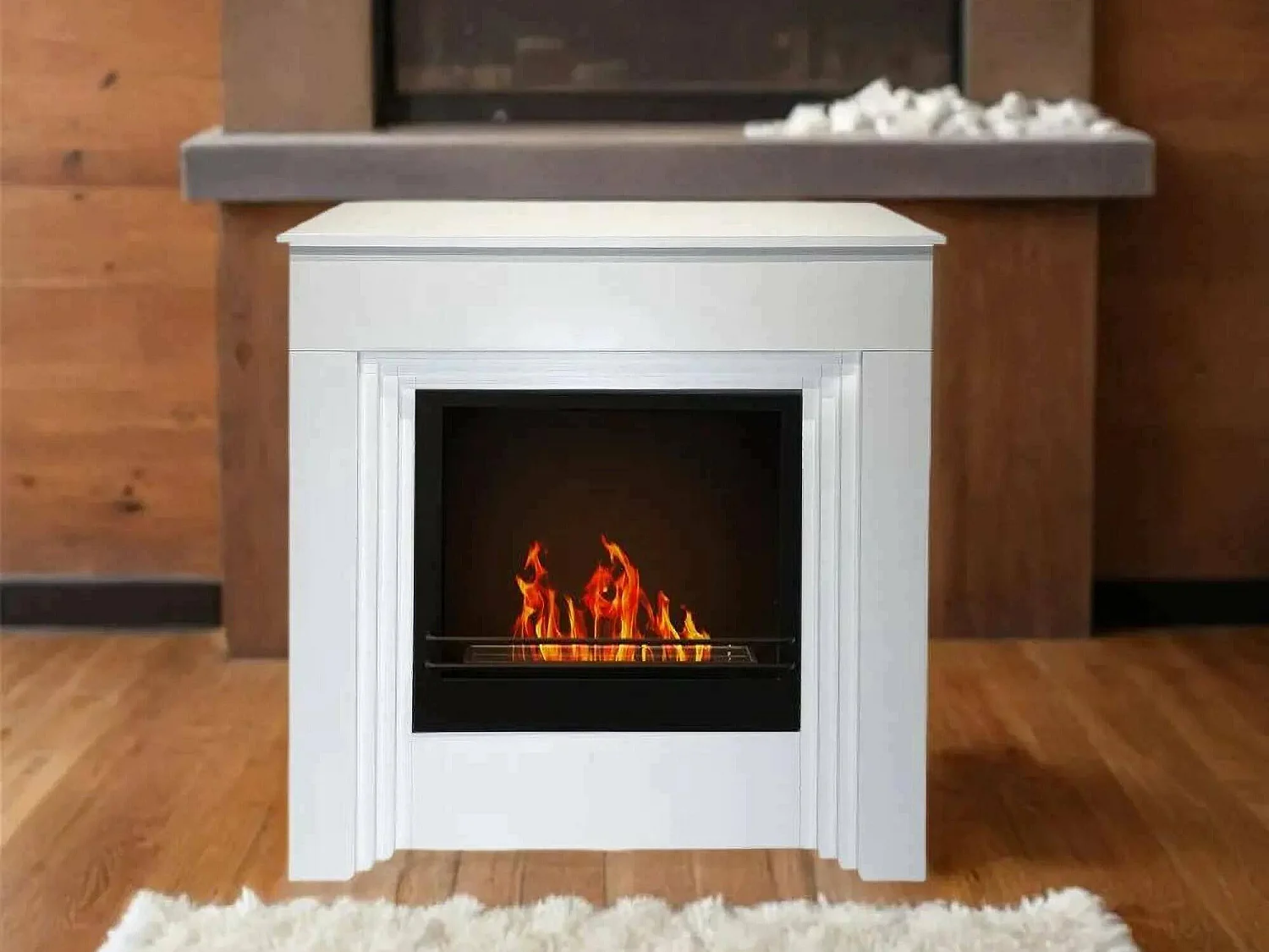 Bioethanol Kamin Kinsasa, 1,8 l Kapazität, Made in Italy, 35x96x96h cm Weiß