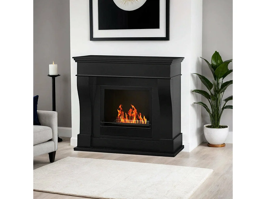 Cheminée à bioéthanol Alseno, Capacité 1,8 L Made in Italy, 43x111x99h cm Noir