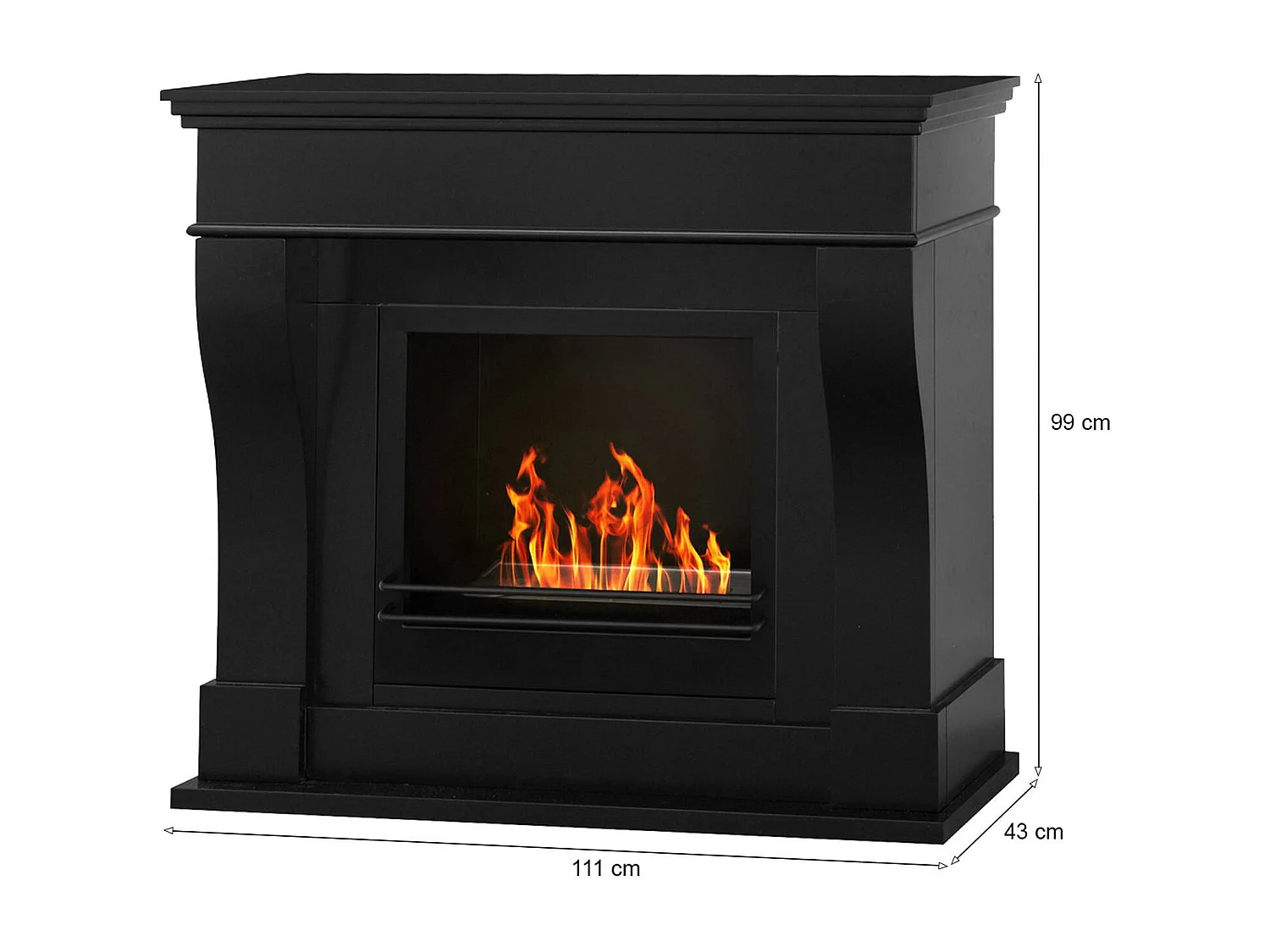 Cheminée à bioéthanol Alseno, Capacité 1,8 L Made in Italy, 43x111x99h cm Noir