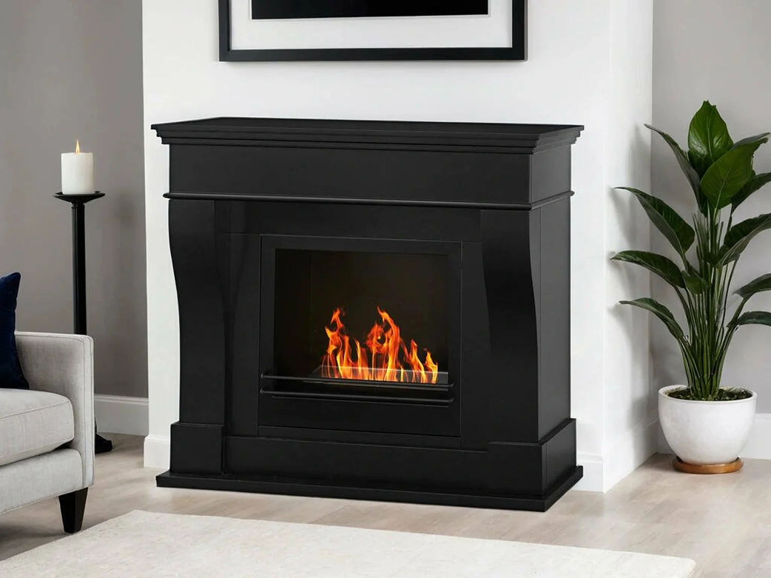Cheminée à bioéthanol Alseno, Capacité 1,8 L Made in Italy, 43x111x99h cm Noir
