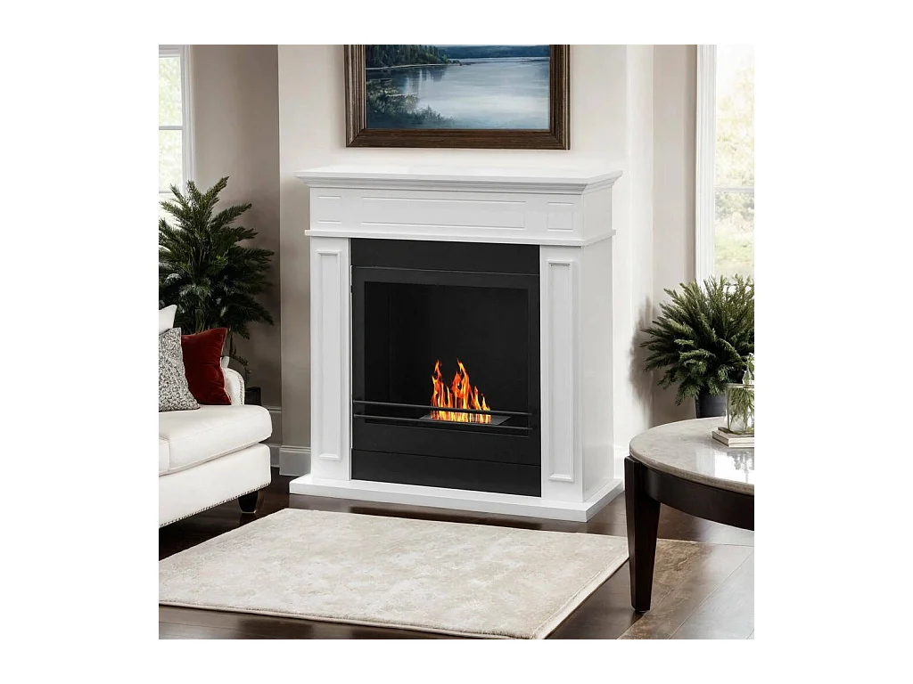 Cheminée à bioéthanol Ala, capacité 1,2 L Made in Italy, 28x90,5x89,5h cm Blanc