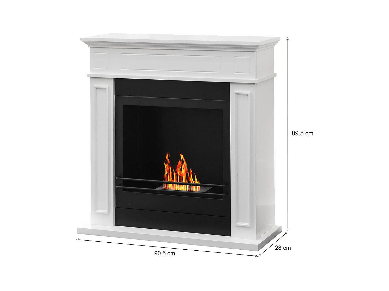 Cheminée à bioéthanol Ala, capacité 1,2 L Made in Italy, 28x90,5x89,5h cm Blanc