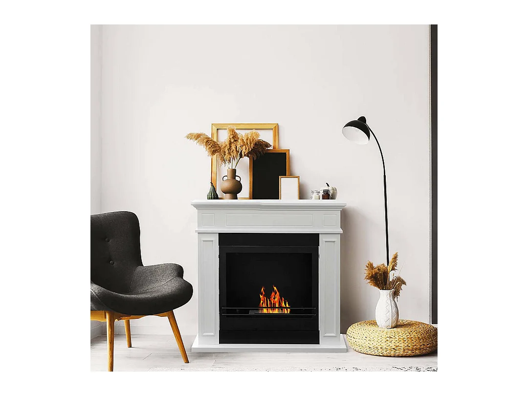 Cheminée à bioéthanol Ala, capacité 1,2 L Made in Italy, 28x90,5x89,5h cm Blanc