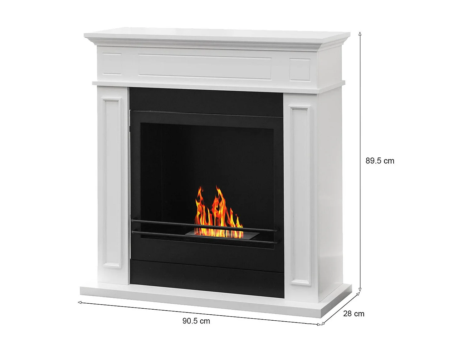 Cheminée à bioéthanol Ala, capacité 1,2 L Made in Italy, 28x90,5x89,5h cm Blanc