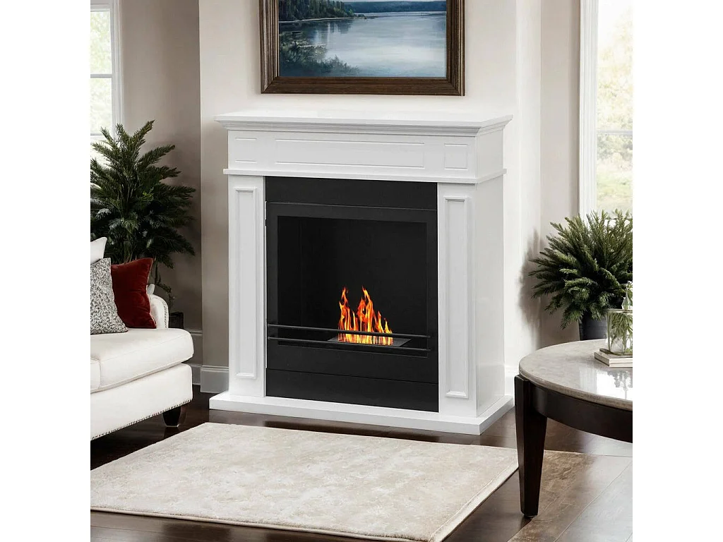 Cheminée à bioéthanol Ala, capacité 1,2 L Made in Italy, 28x90,5x89,5h cm Blanc