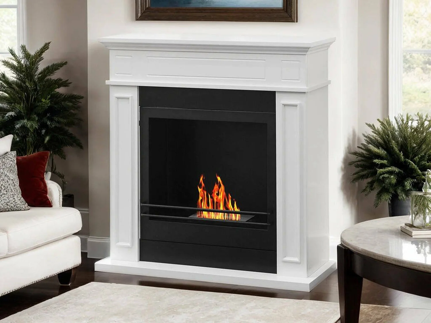 Chimenea de bioetanol Ala, Capacidad 1.2 l, 91x28x90h cm Blanco, superficie calefactable 30 m2, Potencia (kw) 3