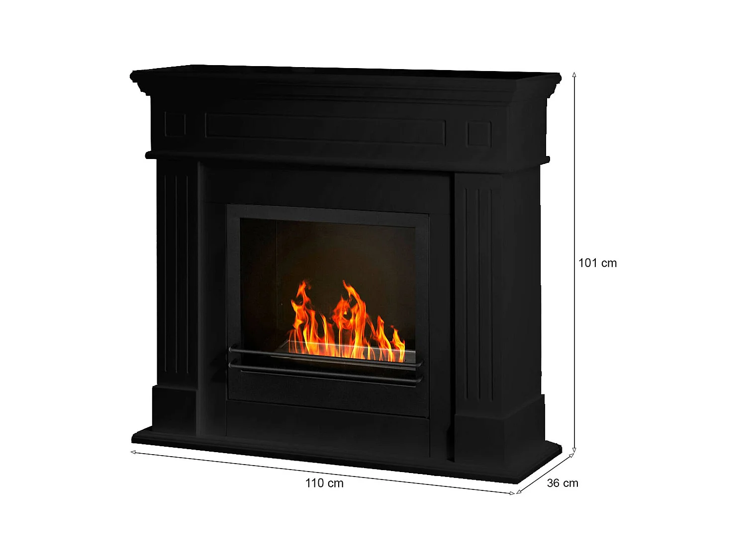 Cheminée à bioéthanol Aradeo, capacité 1,2 l, Made in Italy, 36x110x101h cm, noire