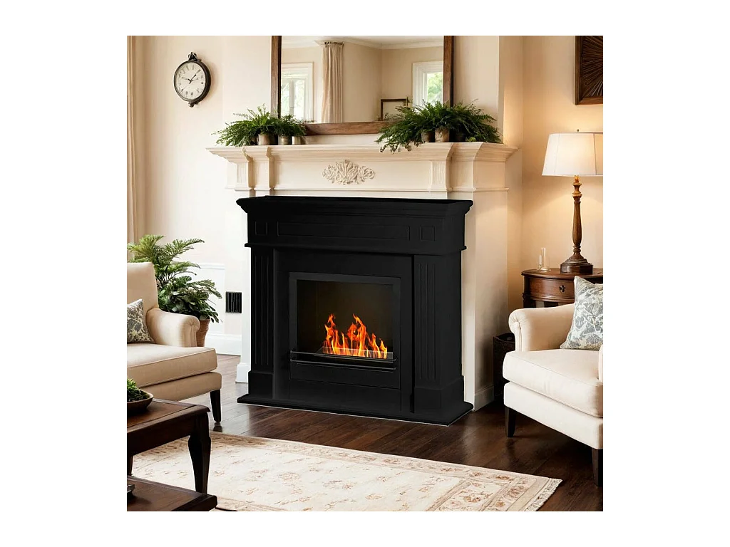 Cheminée à bioéthanol Aradeo, capacité 1,2 l, Made in Italy, 36x110x101h cm, noire