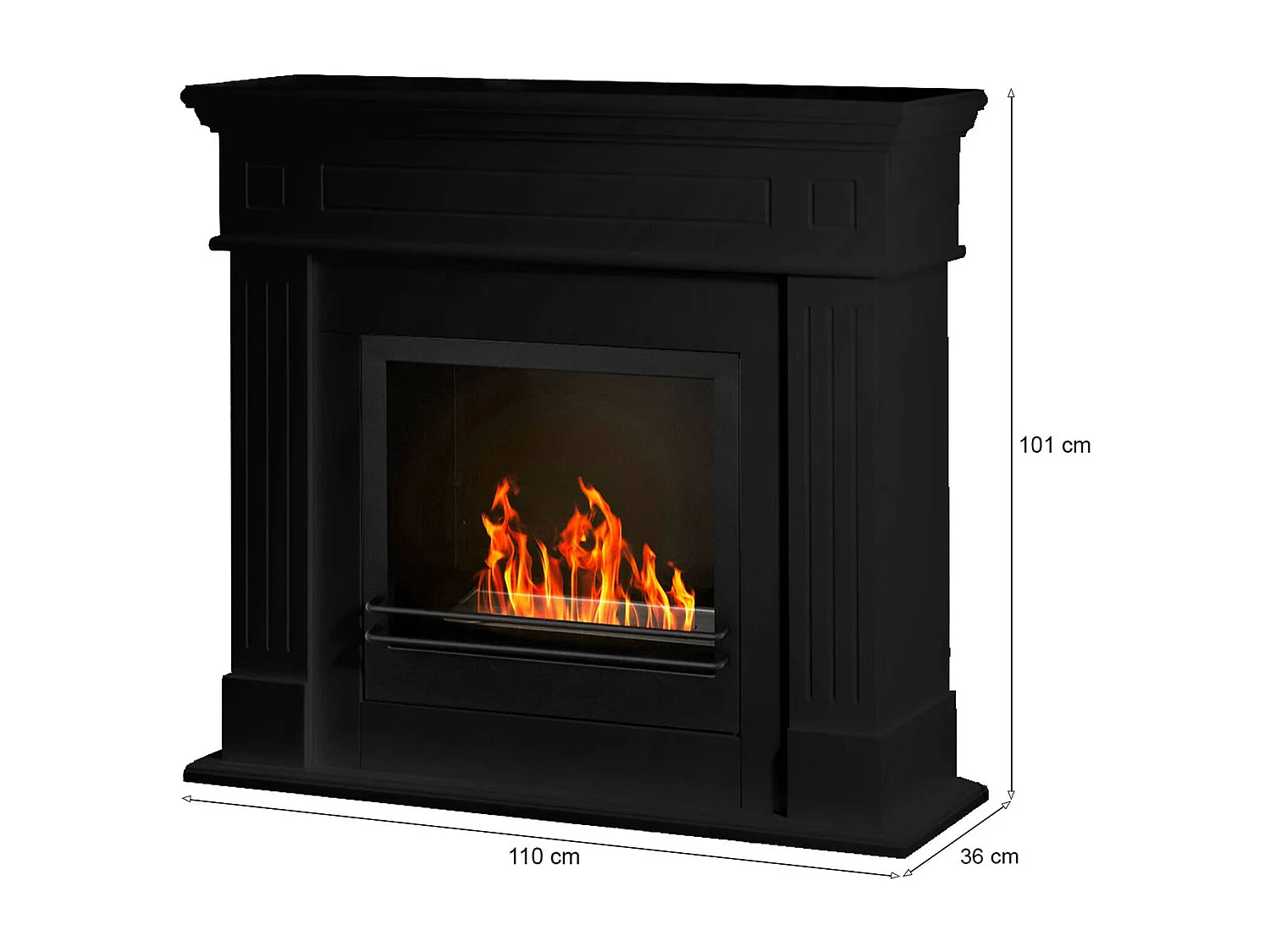 Cheminée à bioéthanol Aradeo, capacité 1,2 l, Made in Italy, 36x110x101h cm, noire