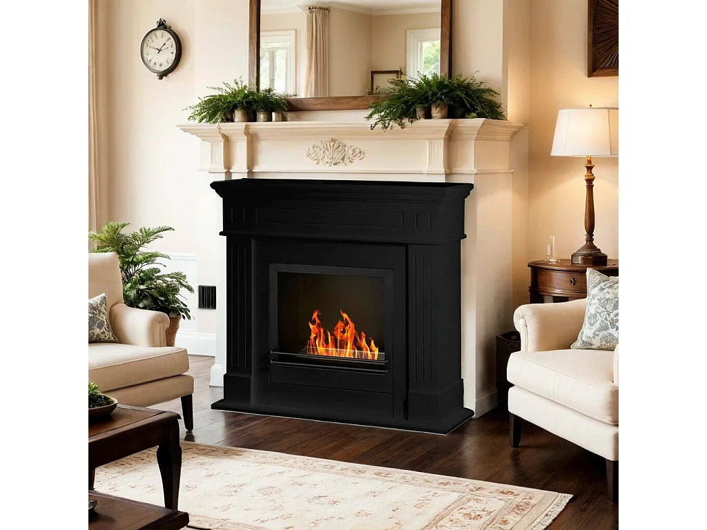 Cheminée à bioéthanol Aradeo, capacité 1,2 l, Made in Italy, 36x110x101h cm, noire