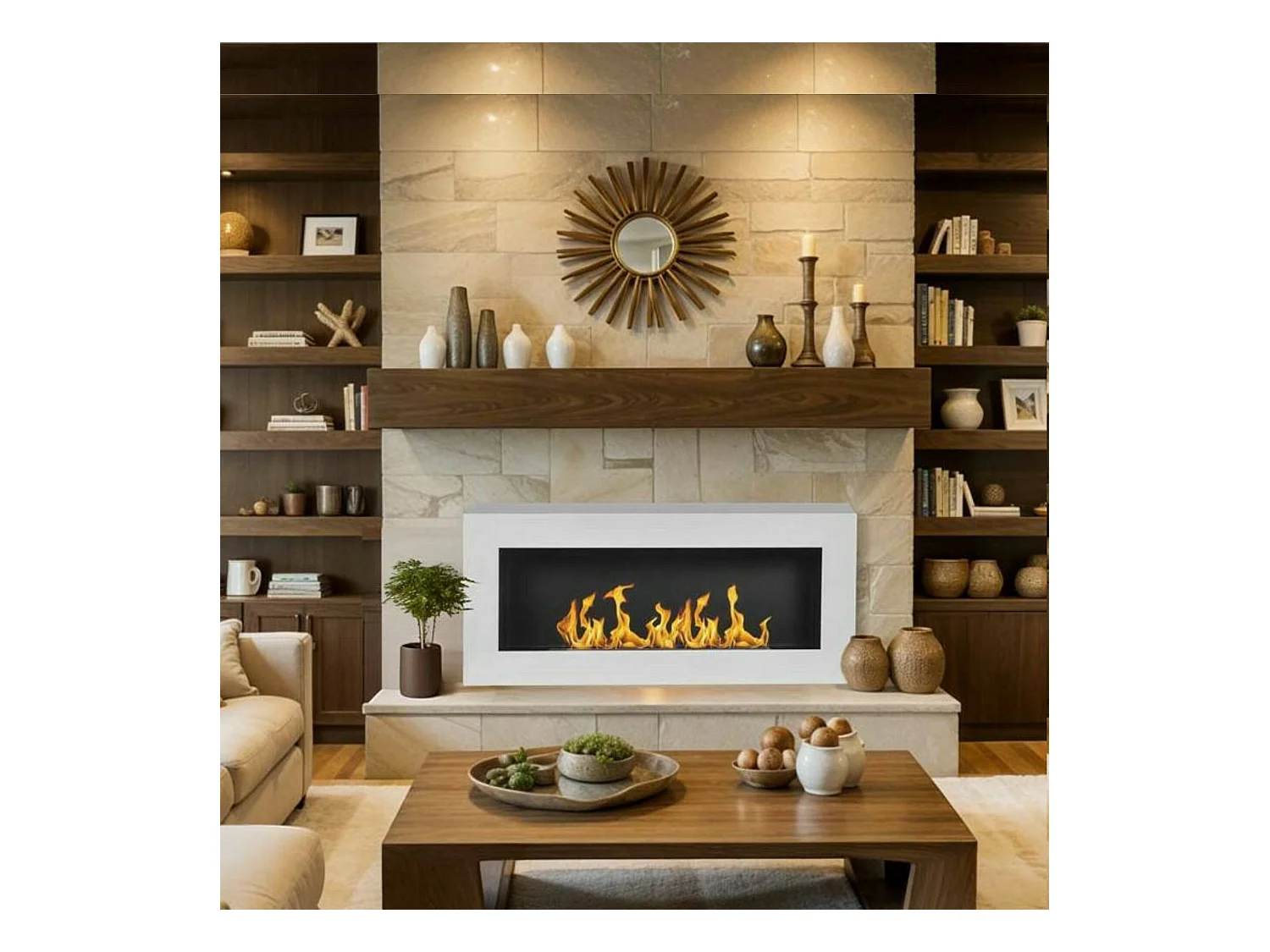 Cheminée à bioéthanol Zagreb, capacité 0,75 L, Made in Italy, 90x12x40h cm blanc