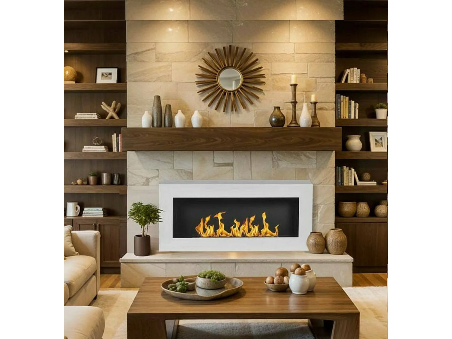 Cheminée à bioéthanol Zagreb, capacité 0,75 L, Made in Italy, 90x12x40h cm blanc