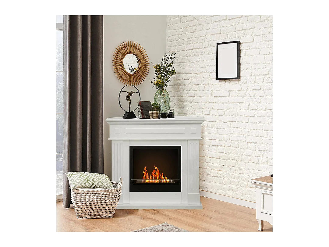 Cheminée à Bioéthanol Piovera, Capacité 1,8 L Made in Italy, 110x63x102h cm Blanc