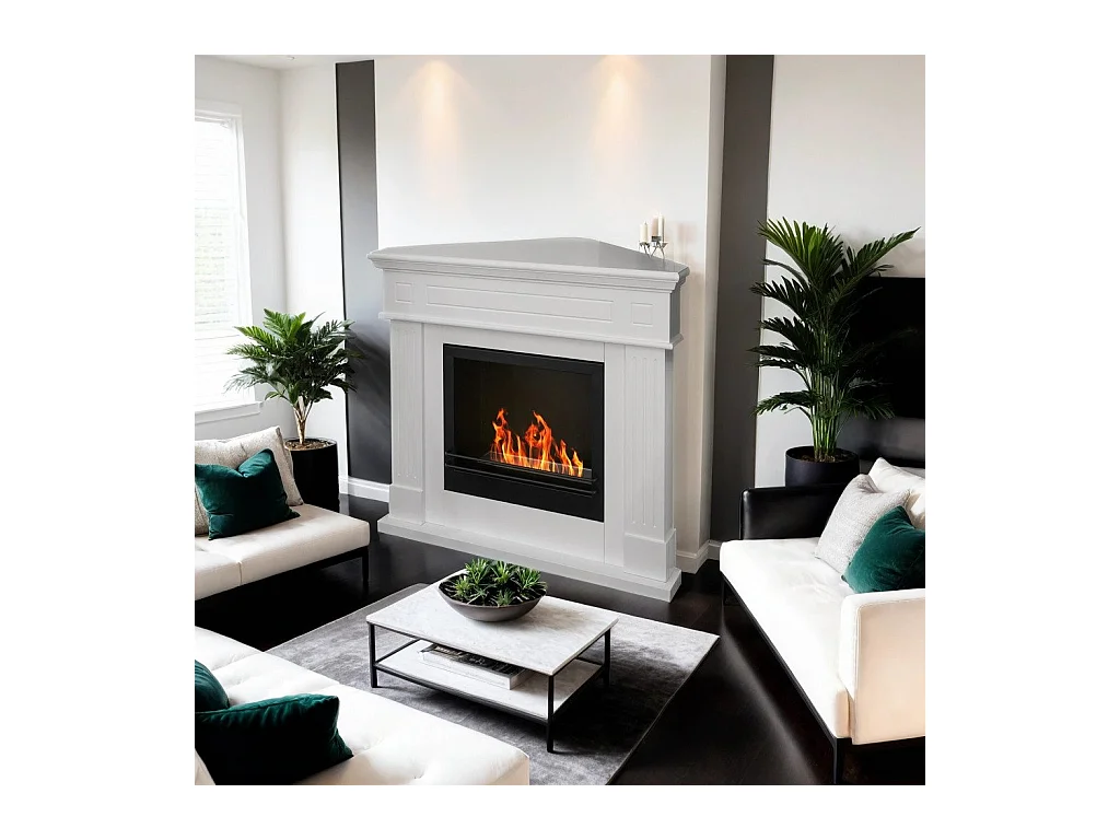 Cheminée à Bioéthanol Piovera, Capacité 1,8 L Made in Italy, 110x63x102h cm Blanc