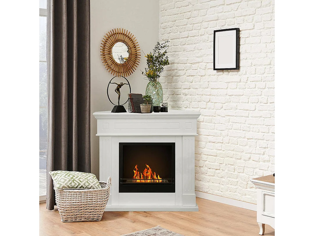 Cheminée à Bioéthanol Piovera, Capacité 1,8 L Made in Italy, 110x63x102h cm Blanc