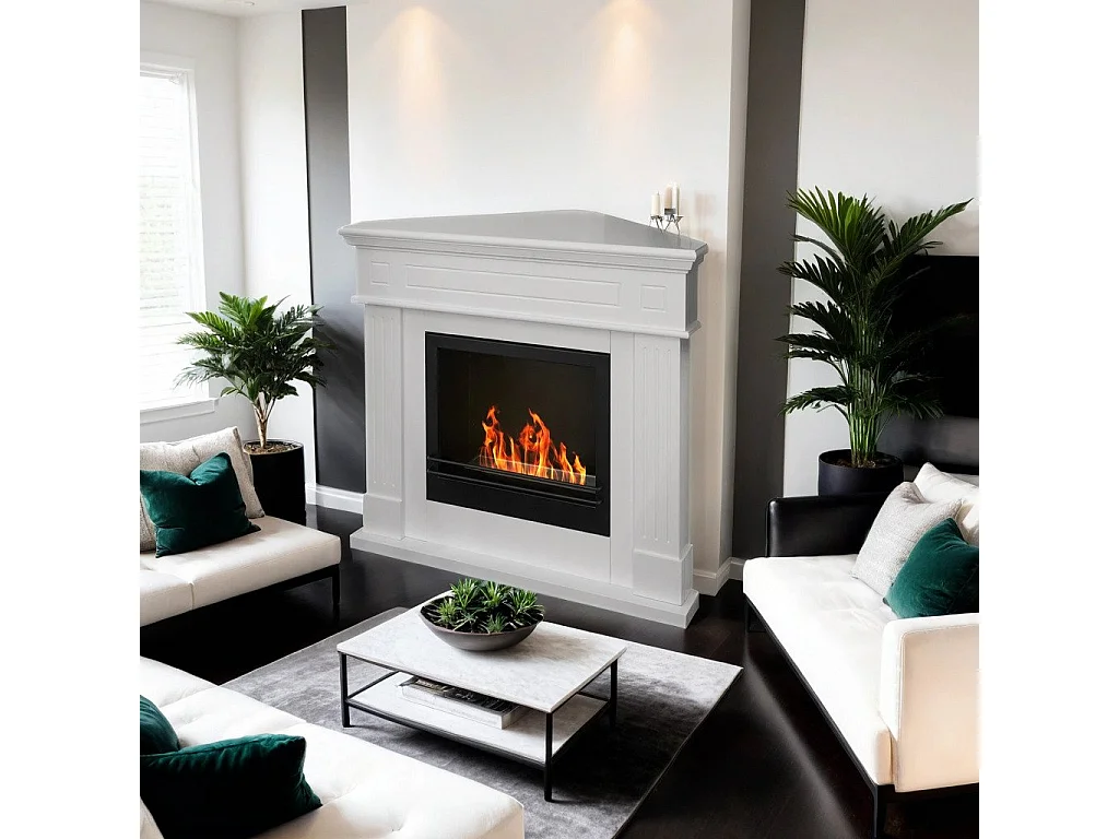 Cheminée à Bioéthanol Piovera, Capacité 1,8 L Made in Italy, 110x63x102h cm Blanc