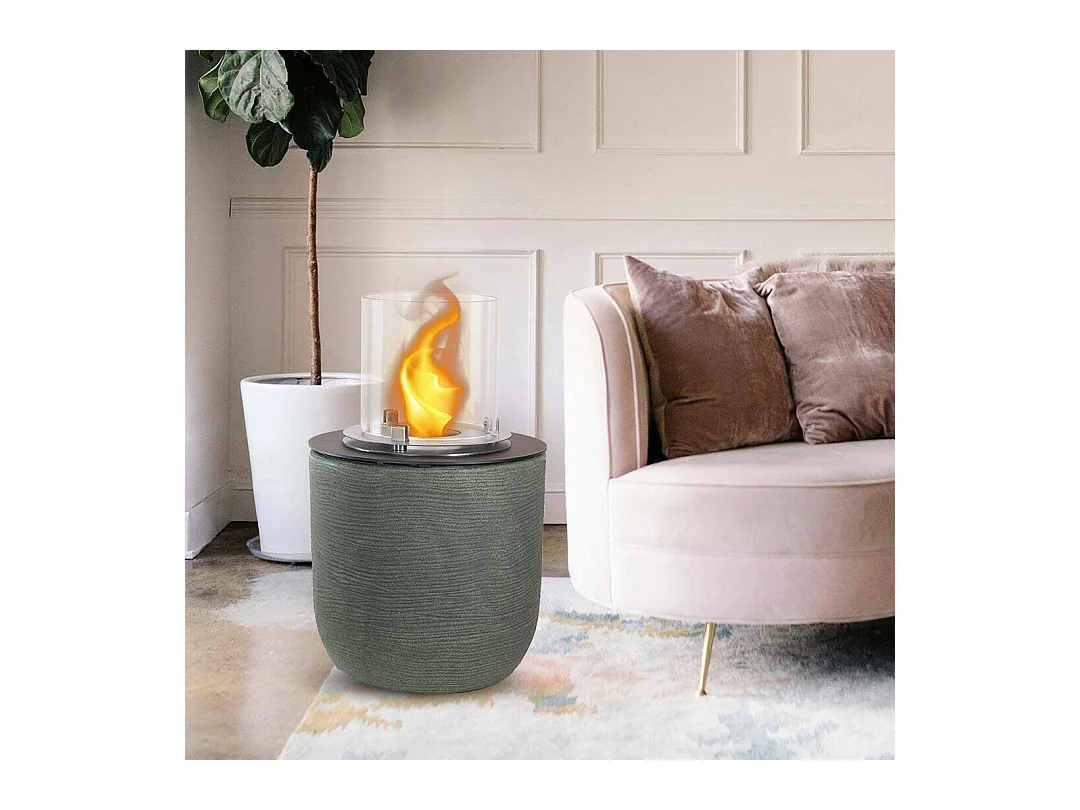 Cheminée à bioéthanol Agazzano, capacité 1,5 L, Made in Italy, 35x35x55h cm, vert