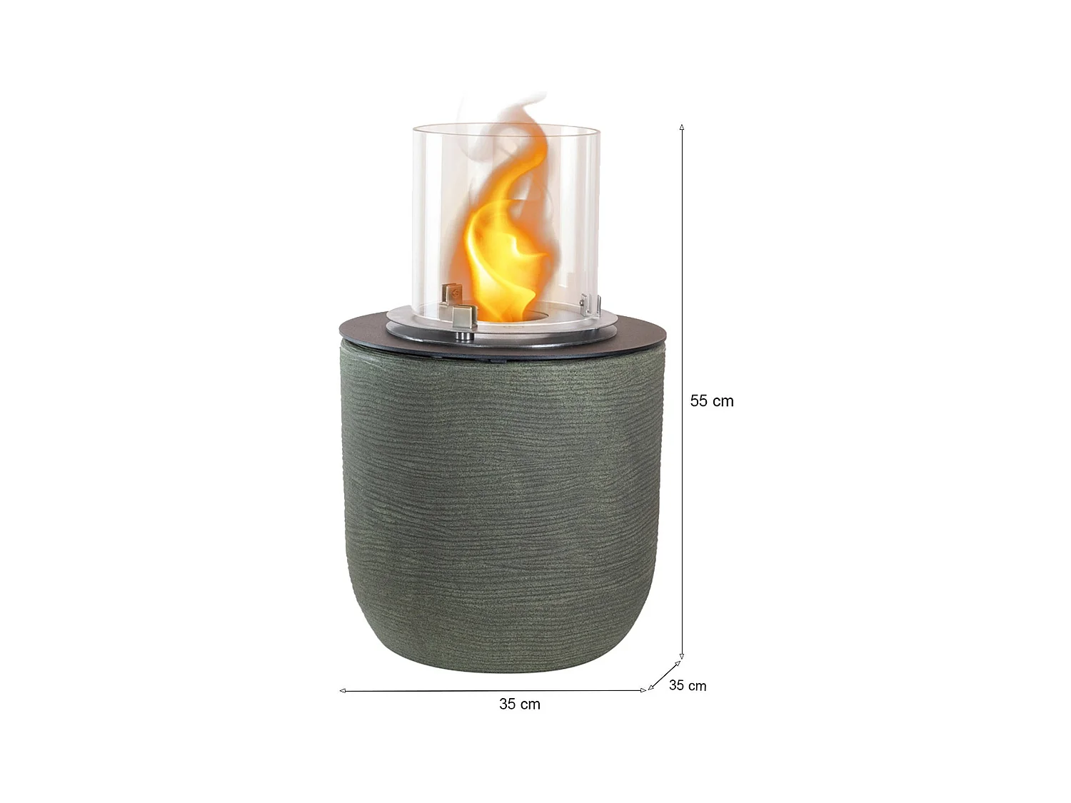 Cheminée à bioéthanol Agazzano, capacité 1,5 L, Made in Italy, 35x35x55h cm, vert