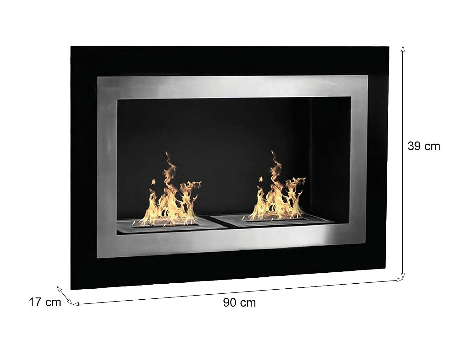 Cheminée Bioéthanol Adro, Capacité 1,5 L Made in Italy, 17x90x39h cm Noir