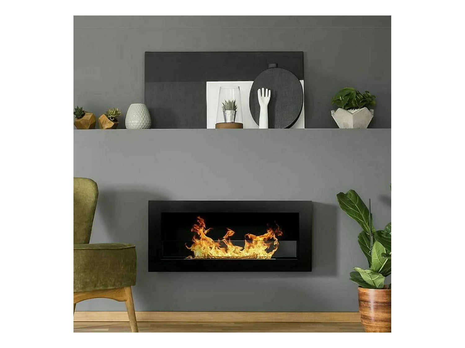 Cheminée bioéthanol Coprincipi, capacité 0,75 lt Made in Italy, 90x12x40h cm noir