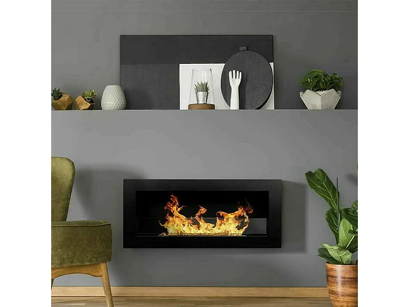 Cheminée bioéthanol Coprincipi, capacité 0,75 lt Made in Italy, 90x12x40h cm noir