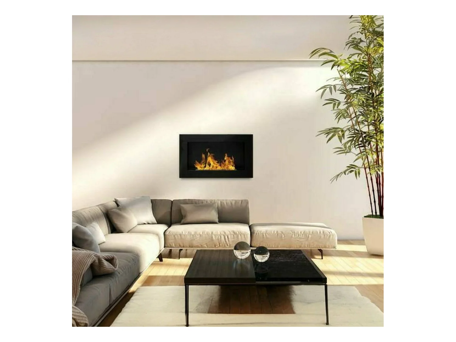 Cheminée à Bioéthanol Airuno, Capacité 0,35 L, Fabriqué en Italie, 12x65x40h cm Noir