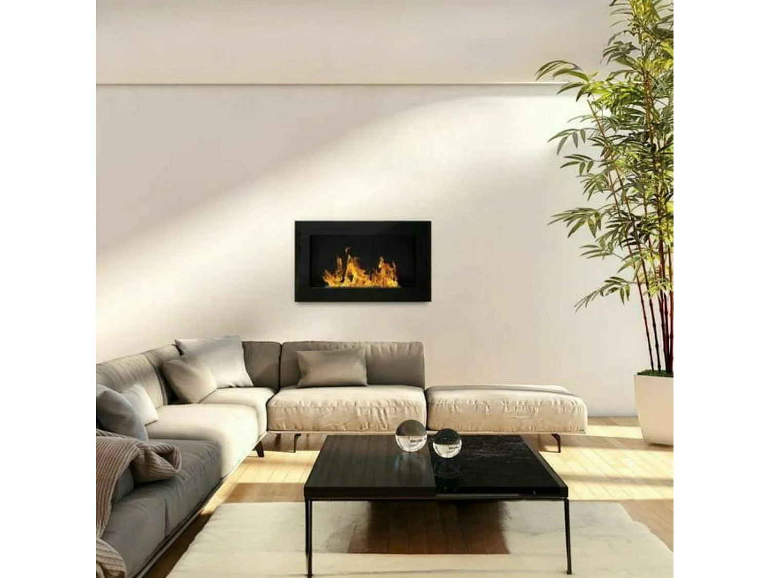 Cheminée à Bioéthanol Airuno, Capacité 0,35 L, Fabriqué en Italie, 12x65x40h cm Noir