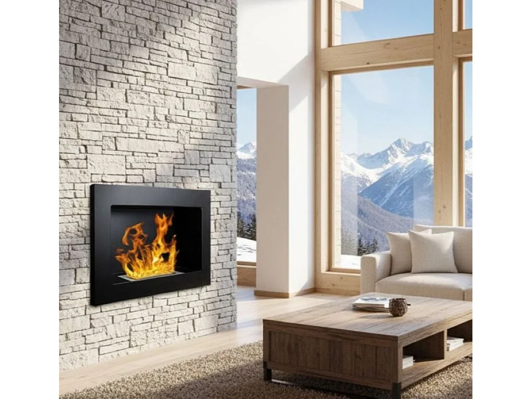 Cheminée à Bioéthanol Airuno, Capacité 0,35 L, Fabriqué en Italie, 12x65x40h cm Noir