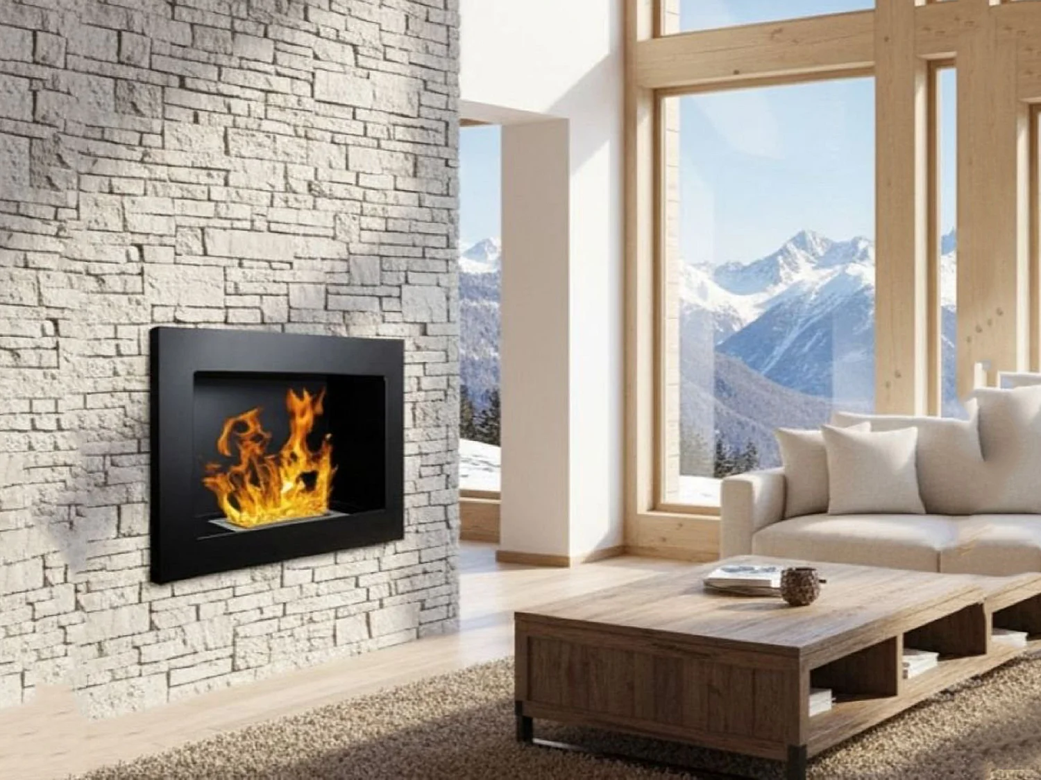 Cheminée à Bioéthanol Airuno, Capacité 0,35 L, Fabriqué en Italie, 12x65x40h cm Noir