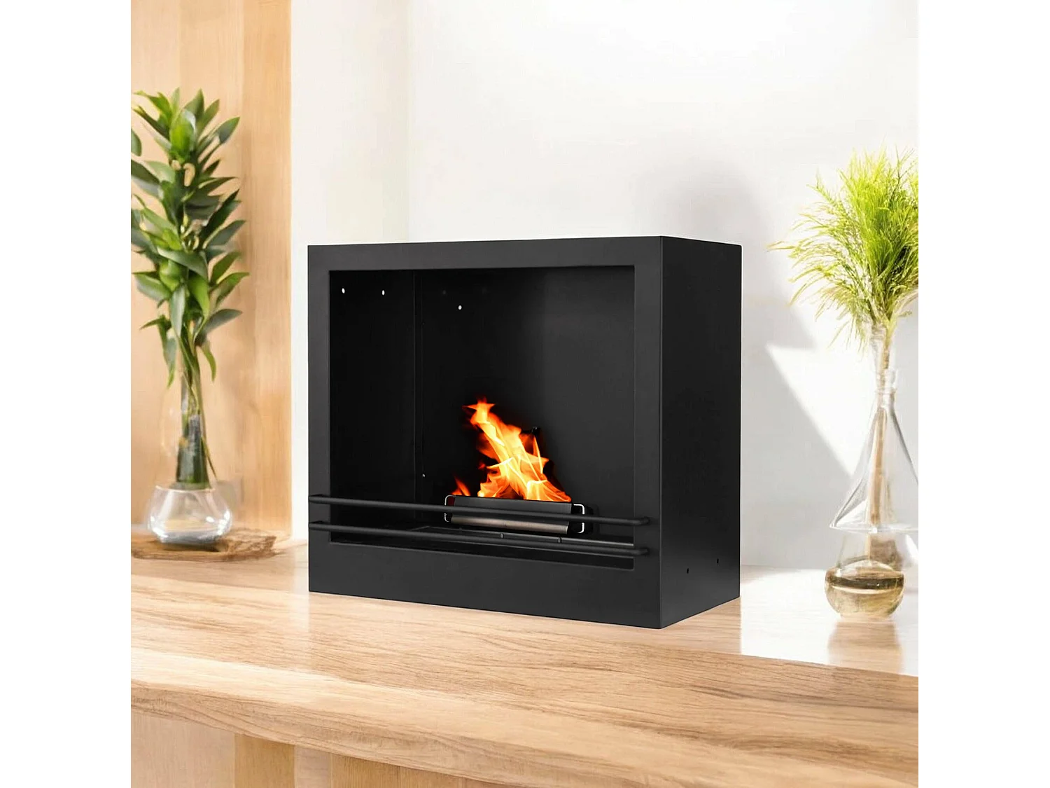 Cheminée à bioéthanol Teguci, Capacité 1,8 L Made in Italy, 28x58x52h cm Noir