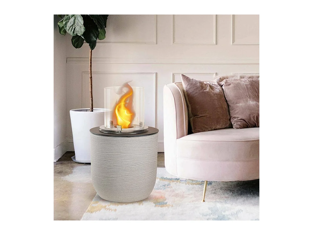 Cheminée Bioéthanol Agazzano, Capacité 1,5 L Made in Italy, 35x35x55h cm Gris Clair