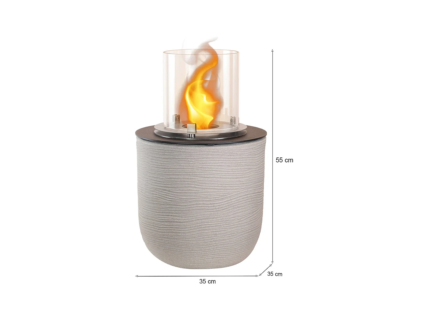 Cheminée Bioéthanol Agazzano, Capacité 1,5 L Made in Italy, 35x35x55h cm Gris Clair