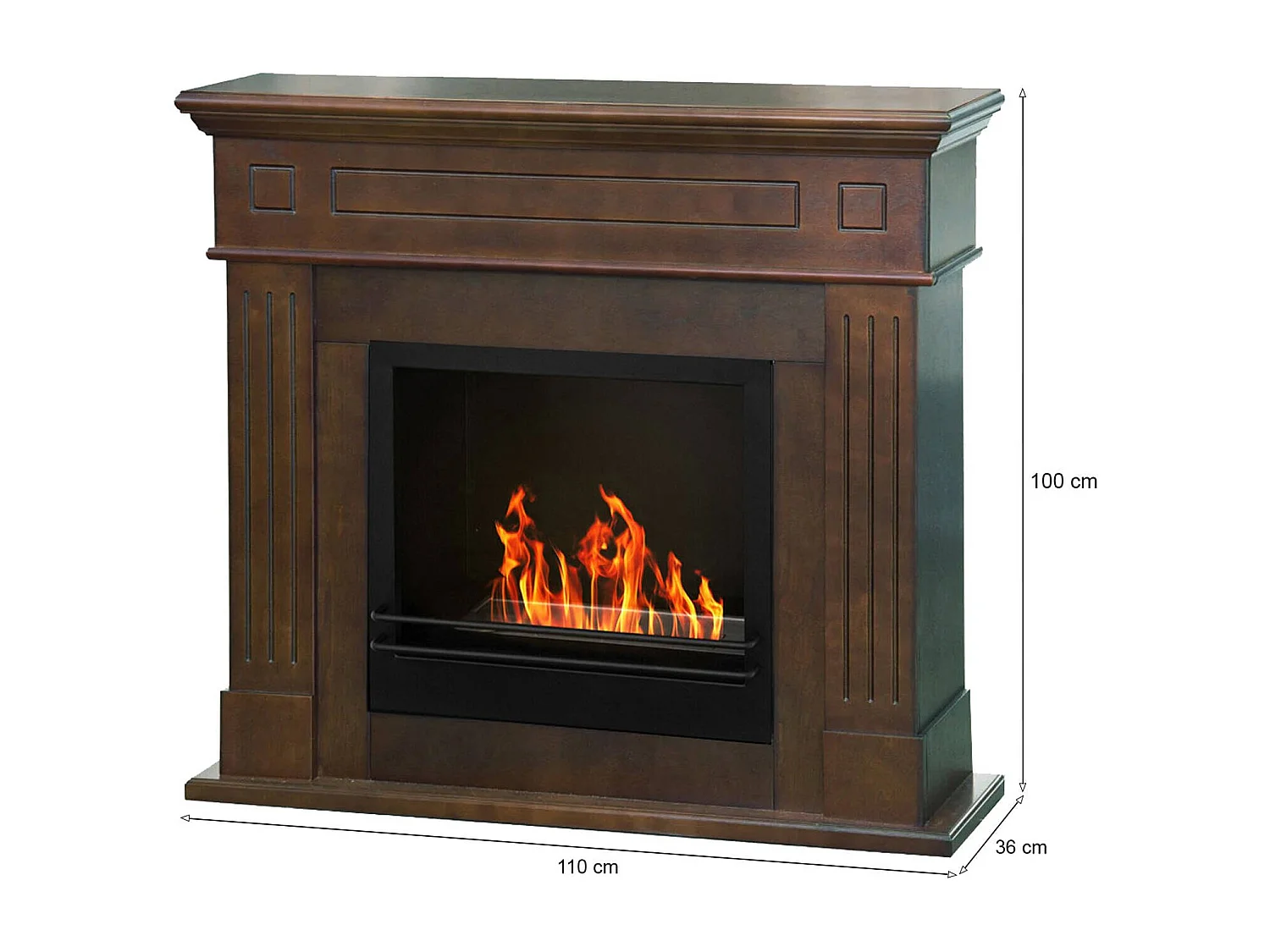 Cheminée à bioéthanol Aradeo, capacité 1,2 L, Made in Italy, 36x110x100h cm, marron