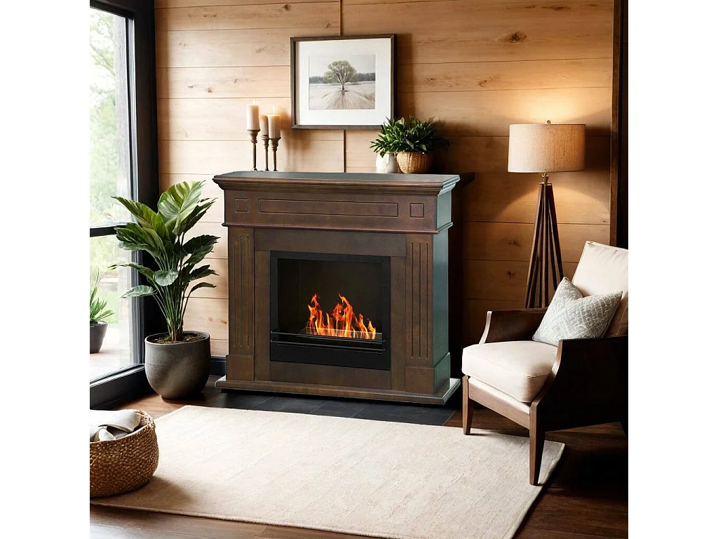 Cheminée à bioéthanol Aradeo, capacité 1,2 L, Made in Italy, 36x110x100h cm, marron