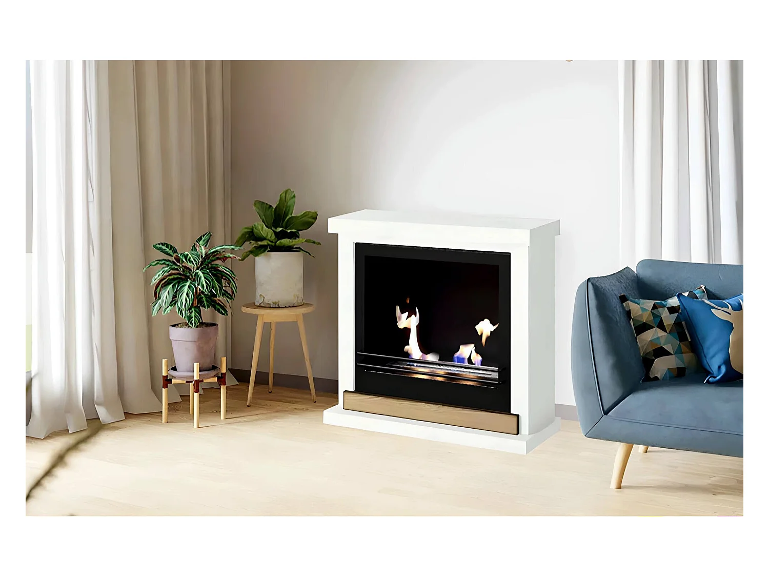 Cheminée bioéthanol Arenzano, Capacité 1,2 L, Fabriqué en Italie, 24x75x68h cm Blanc