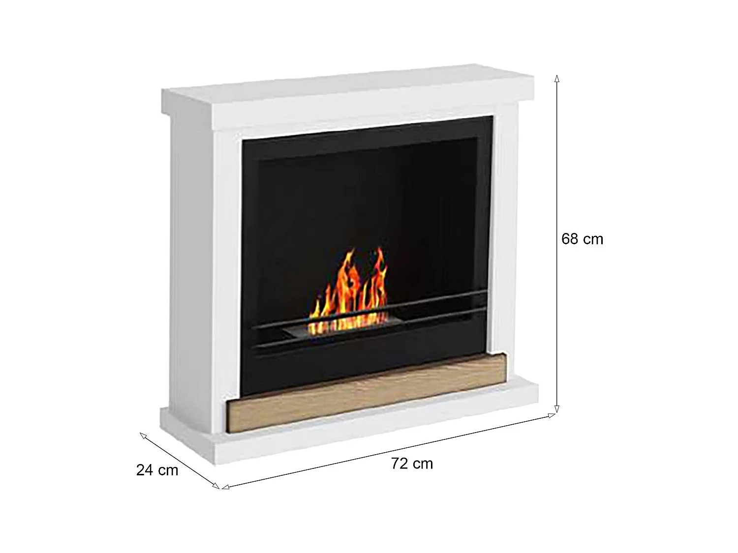 Cheminée bioéthanol Arenzano, Capacité 1,2 L, Fabriqué en Italie, 24x75x68h cm Blanc