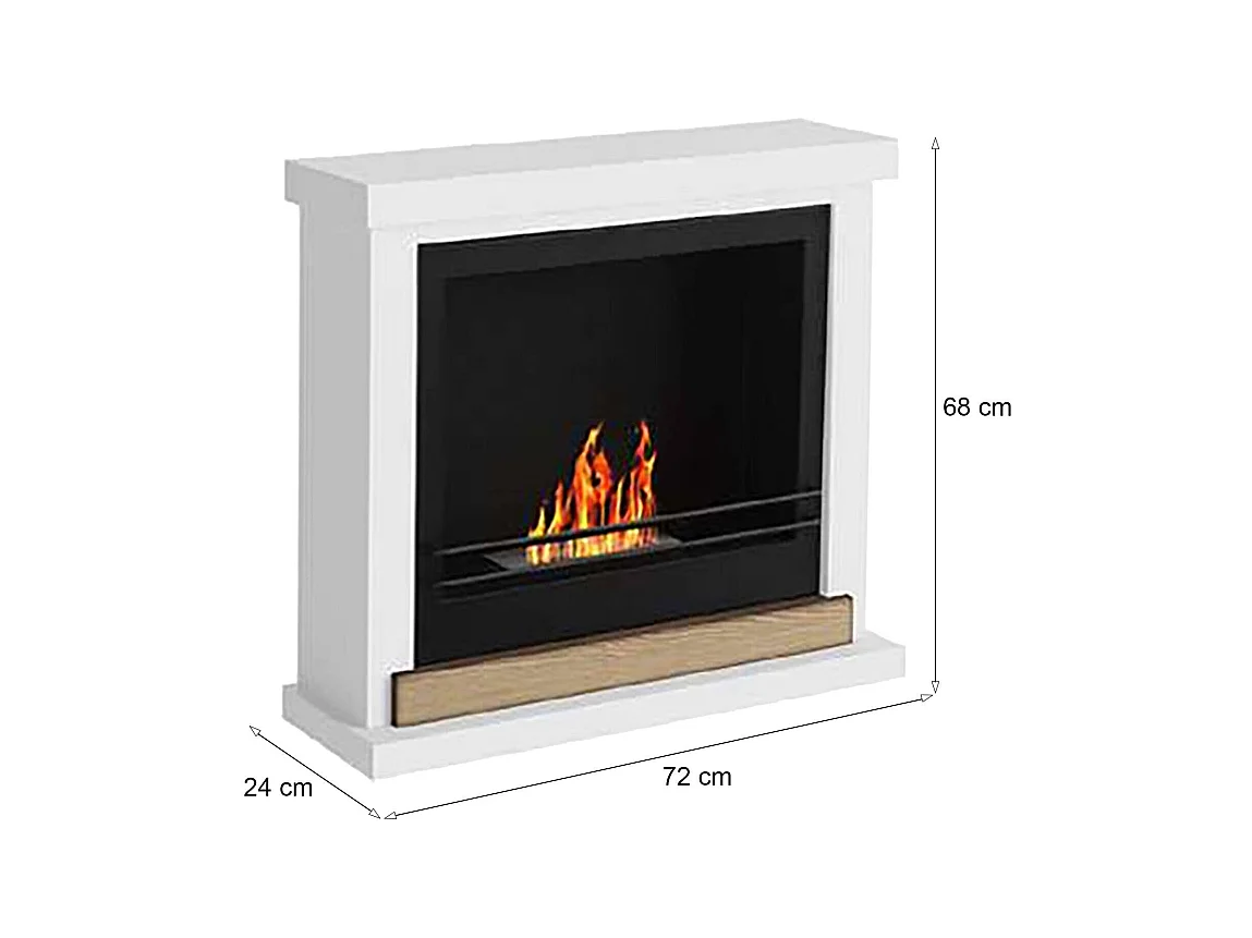 Cheminée bioéthanol Arenzano, Capacité 1,2 L, Fabriqué en Italie, 24x75x68h cm Blanc