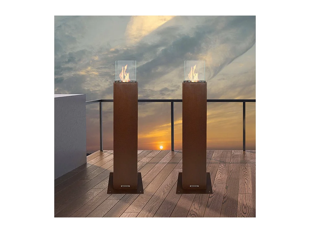 Cheminée à bioéthanol Jakarta, Capacité 0,7 L Made in Italy, 20x20x110h cm, Marron rouille